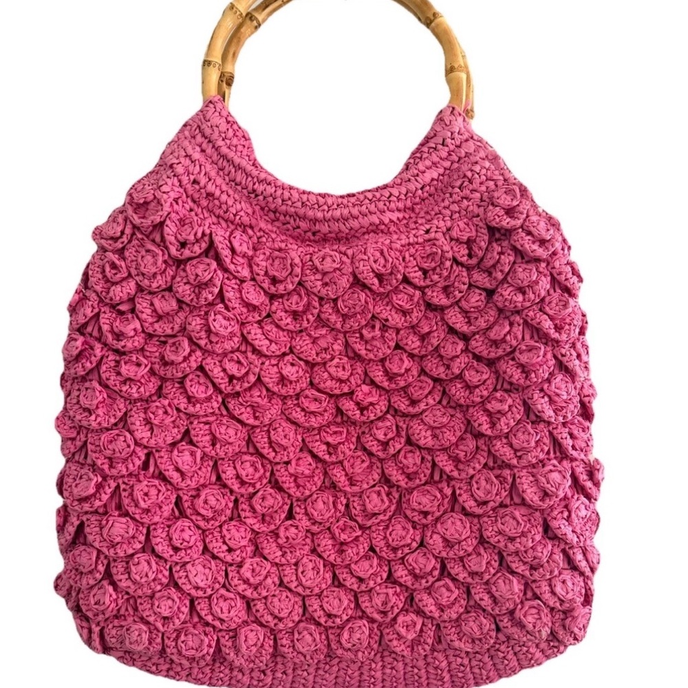 J. Crew Pink Crochet Rose-Textured Tote